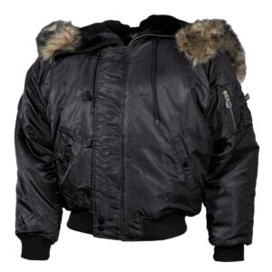 Bunda pilot MFH US Polar jacket N2B 03702A nylonová s kožušinou - čierna