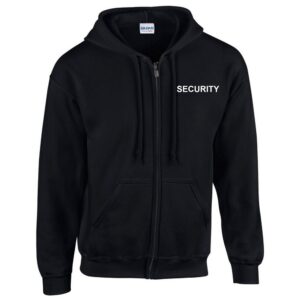 Mikina SECURITY so zipsom a kapucňou - čierna s bielou potlačou