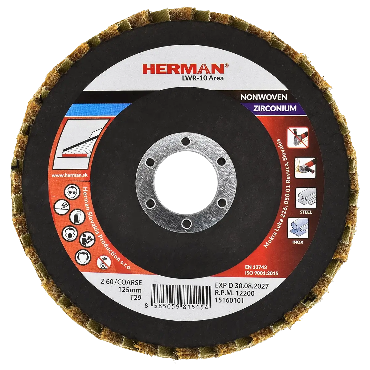 Kombinovaný lamelový kotúč HERMAN LWR-10 Area ZirTex 125mm | Zirconia | coarse / P60