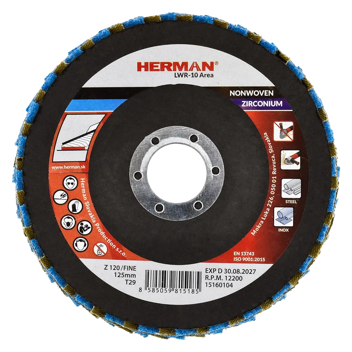Kombinovaný lamelový kotúč HERMAN LWR-10 Area ZirTex 125mm | Zirconia | fine / P120
