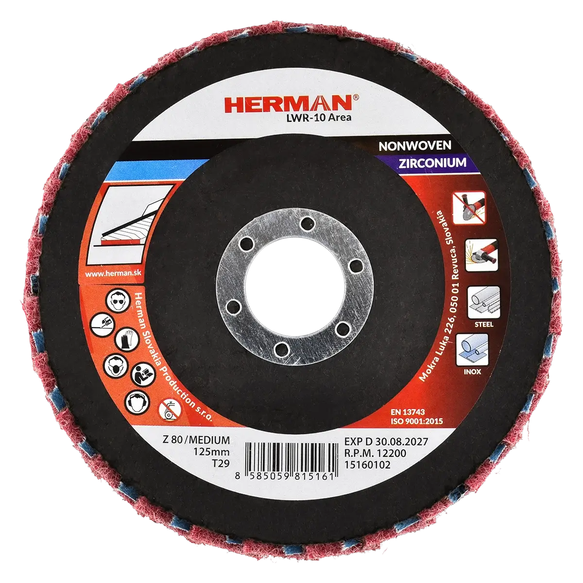 Kombinovaný lamelový kotúč HERMAN LWR-10 Area ZirTex 125mm | Zirconia | medium / P80