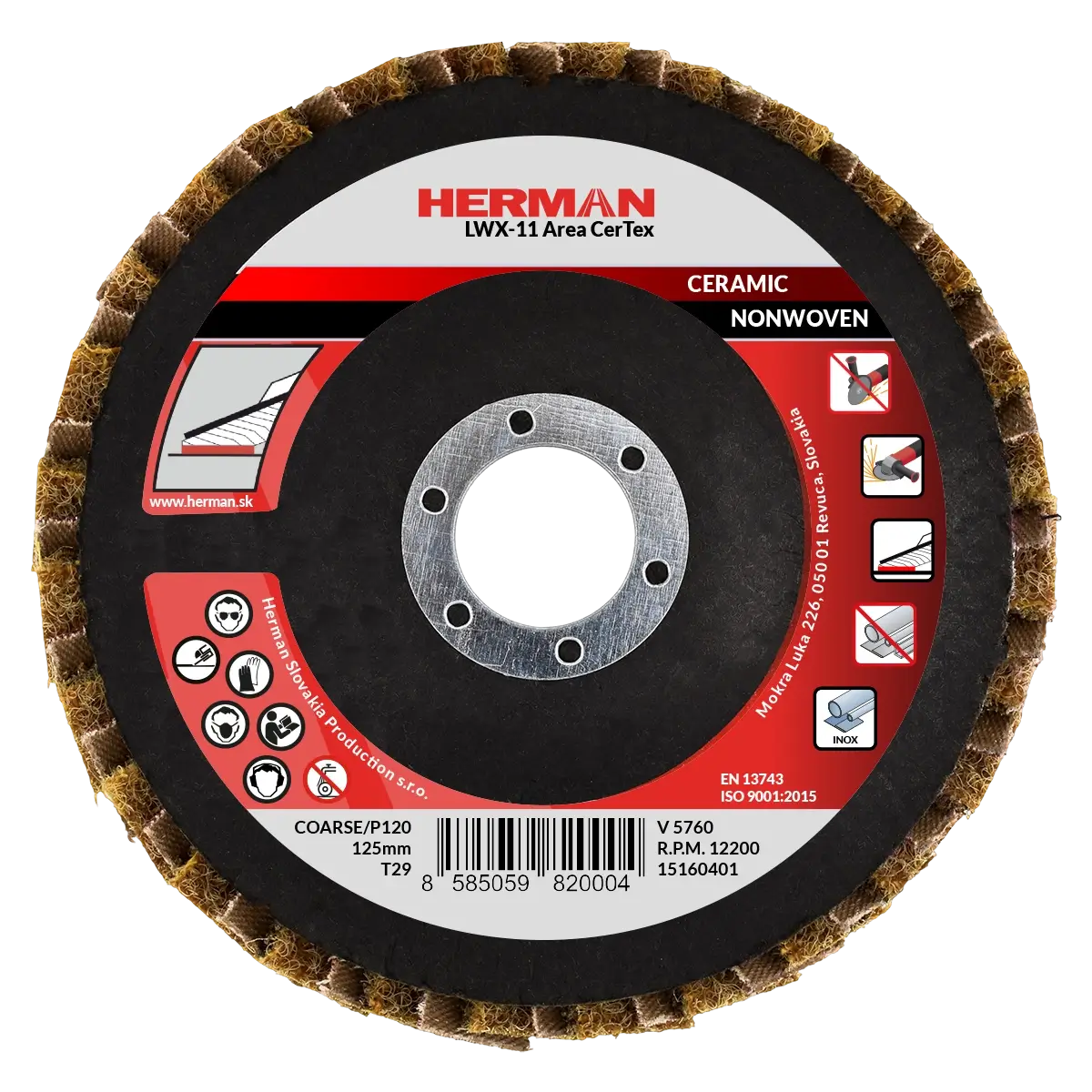 Kombinovaný lamelový kotúč HERMAN LWX-11 Area CerTex 125mm | ceramic | coarse / P120