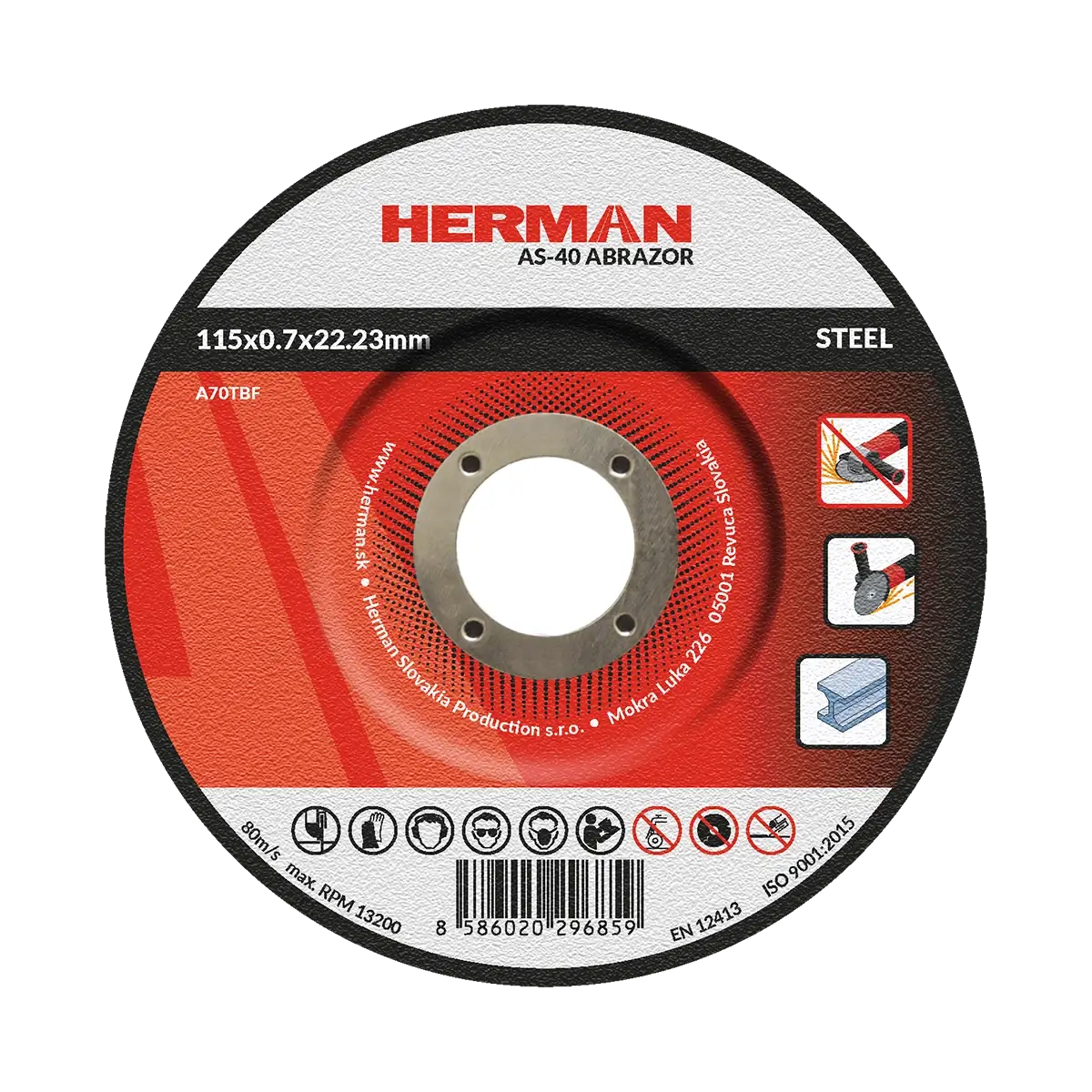 Rezný kotúč HERMAN AS-40 Abrazor | Na oceľ 115x0