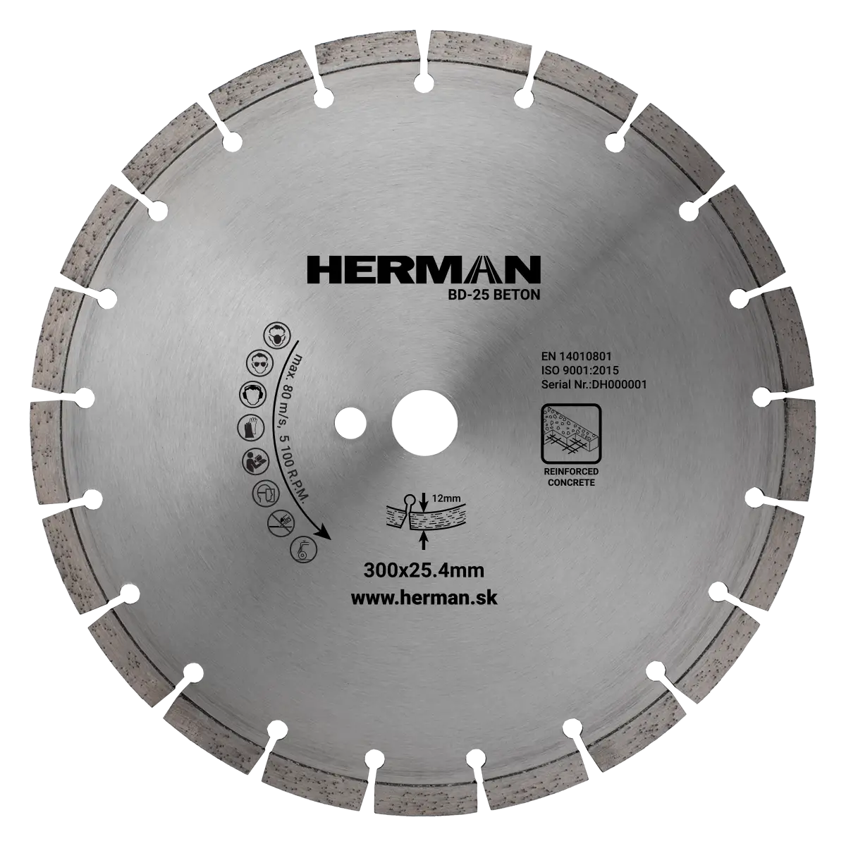 Diamantový kotúč HERMAN BD-25 Beton 300x25