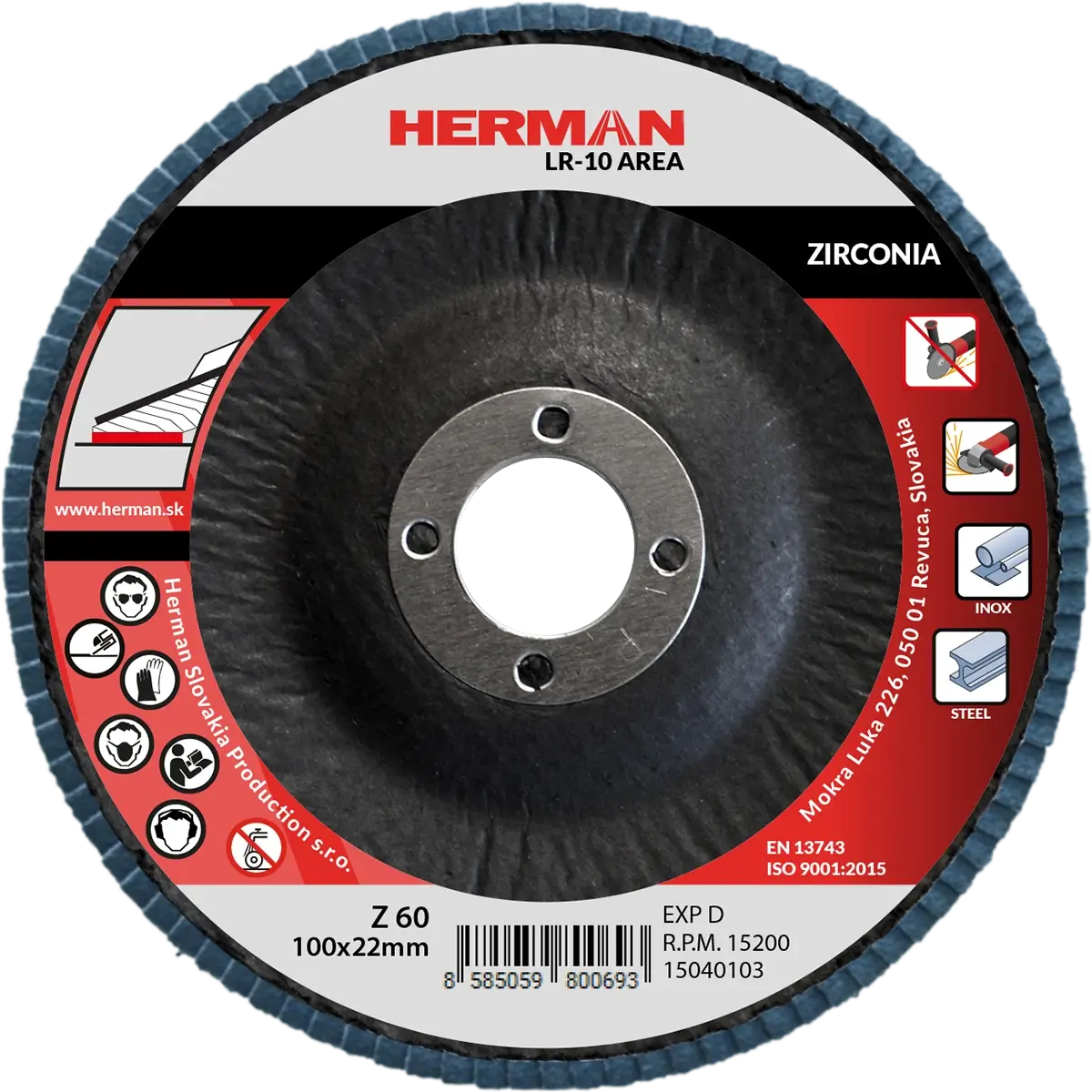 Lamelový kotúč HERMAN LR-10 Area 100mm | P60 | zirconia