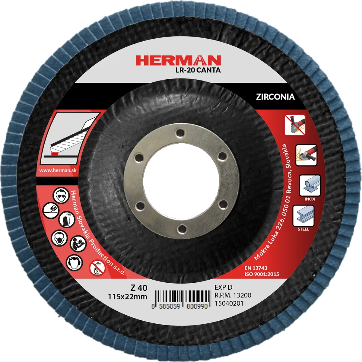 Lamelový kotúč HERMAN LR-20 Canta 115mm | P40 | zirconia