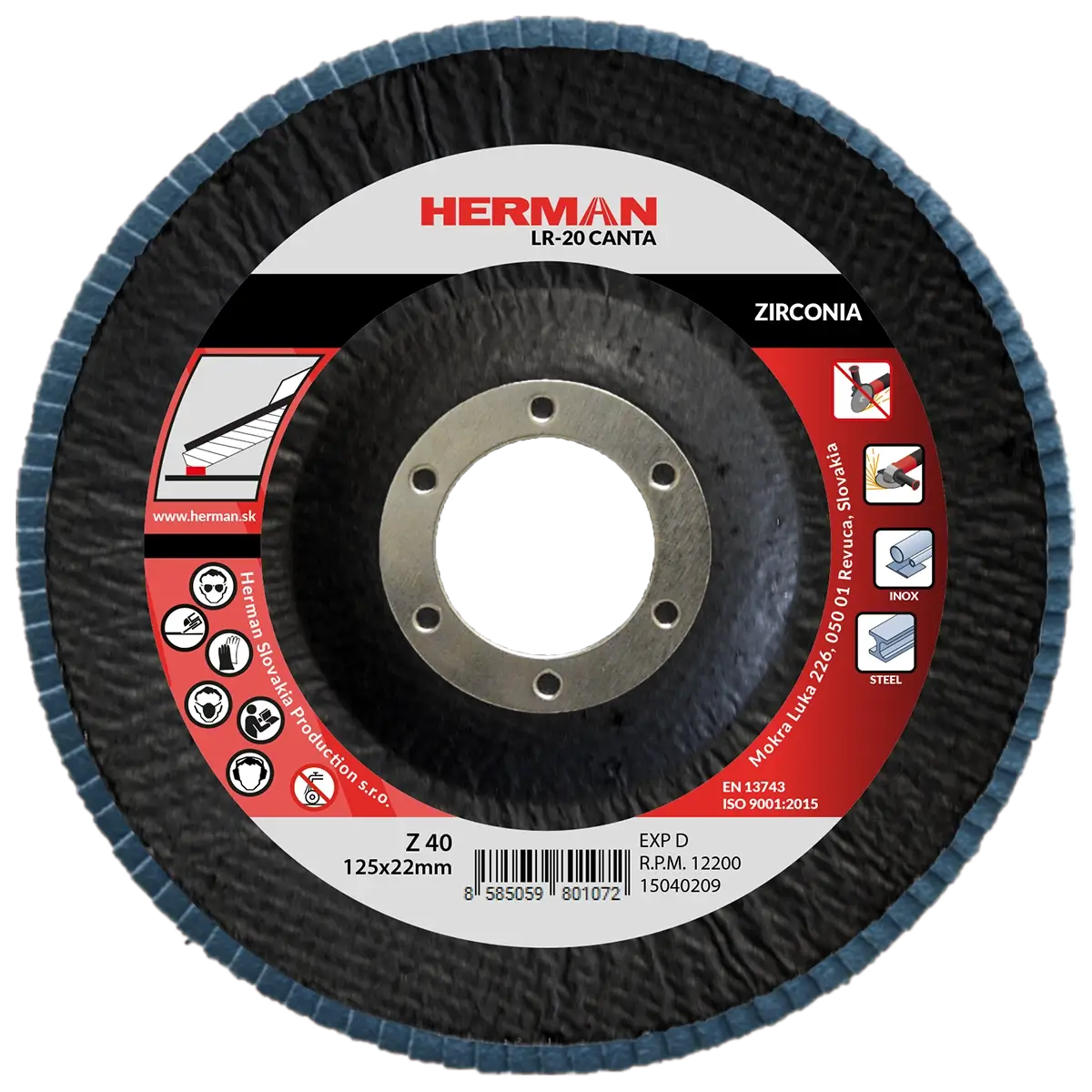 Lamelový kotúč HERMAN LR-20 Canta 125mm | P40 | zirconia