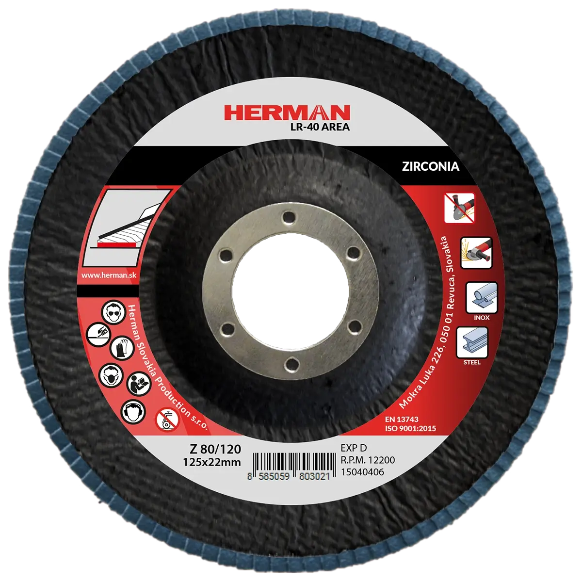 Lamelový kotúč HERMAN LR-40 Area 125mm | P80/120 | zirconia