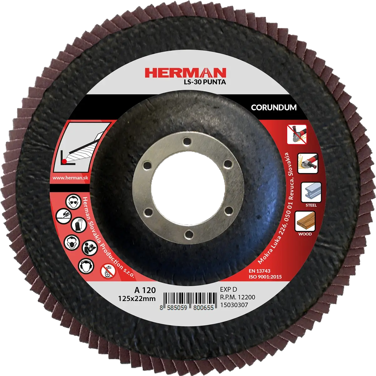 Lamelový kotúč HERMAN LS-30 Punta 125mm | P120 | corundum
