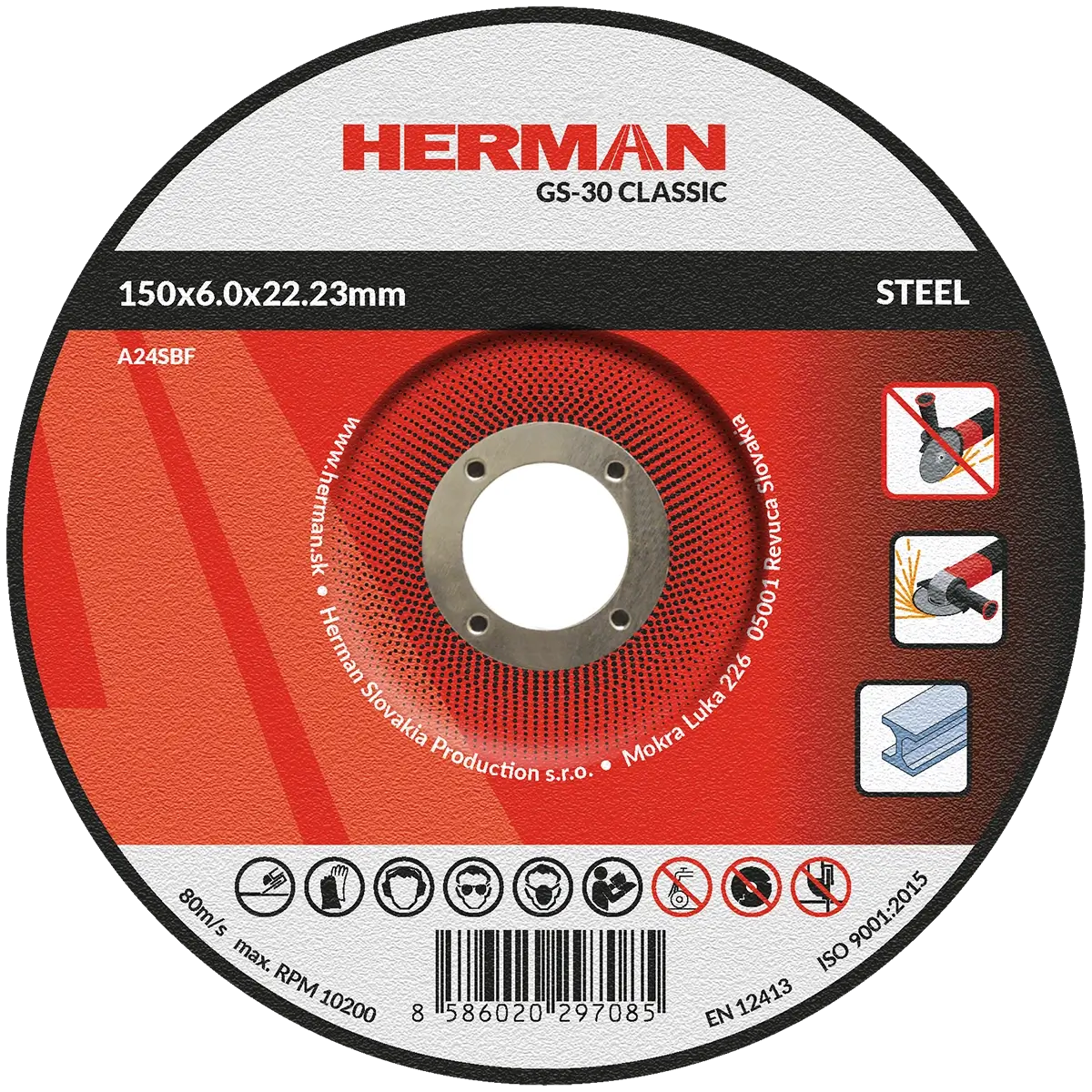 Brúsny kotúč HERMAN GS-30 Classic | Na oceľ 150x6