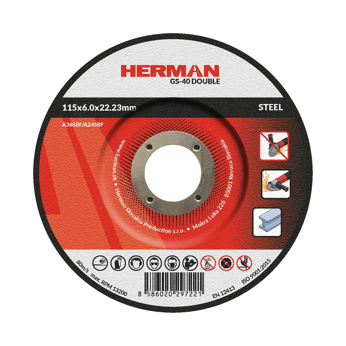 Brúsny kotúč HERMAN GS-40 Double | Na oceľ 115x6
