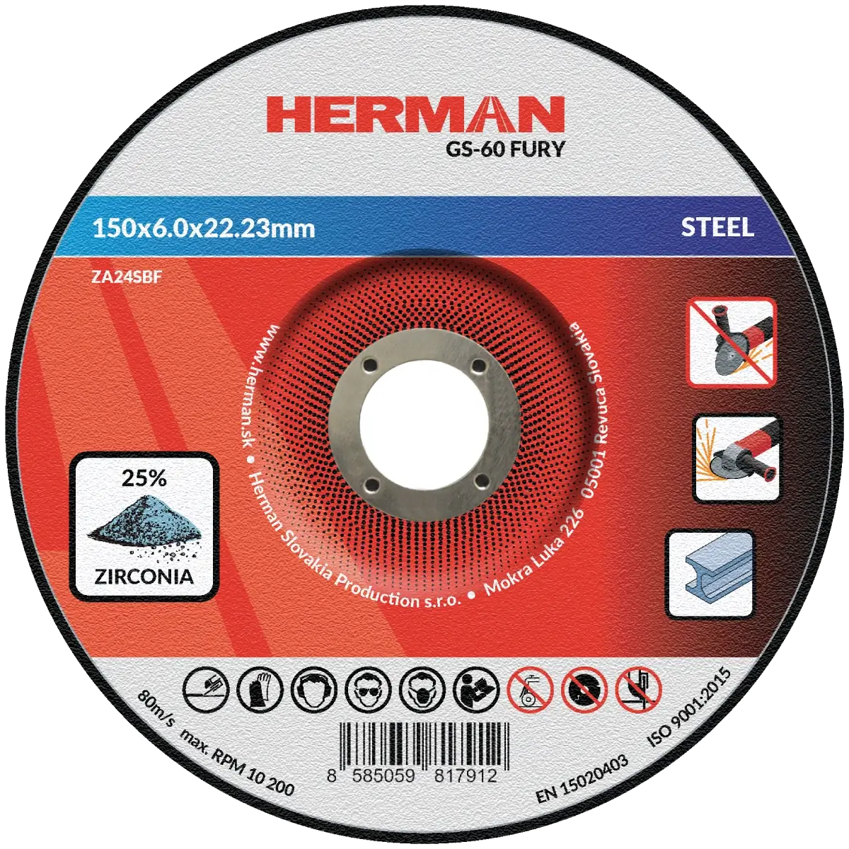Brúsny kotúč HERMAN GS-60 Fury | Na oceľ 150x6