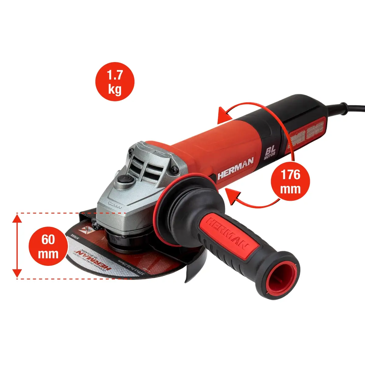 Uhlová brúska HERMAN WX-12506 BL 125 mm | 1300 W | Náradie | Nástroje – Obrázok 2