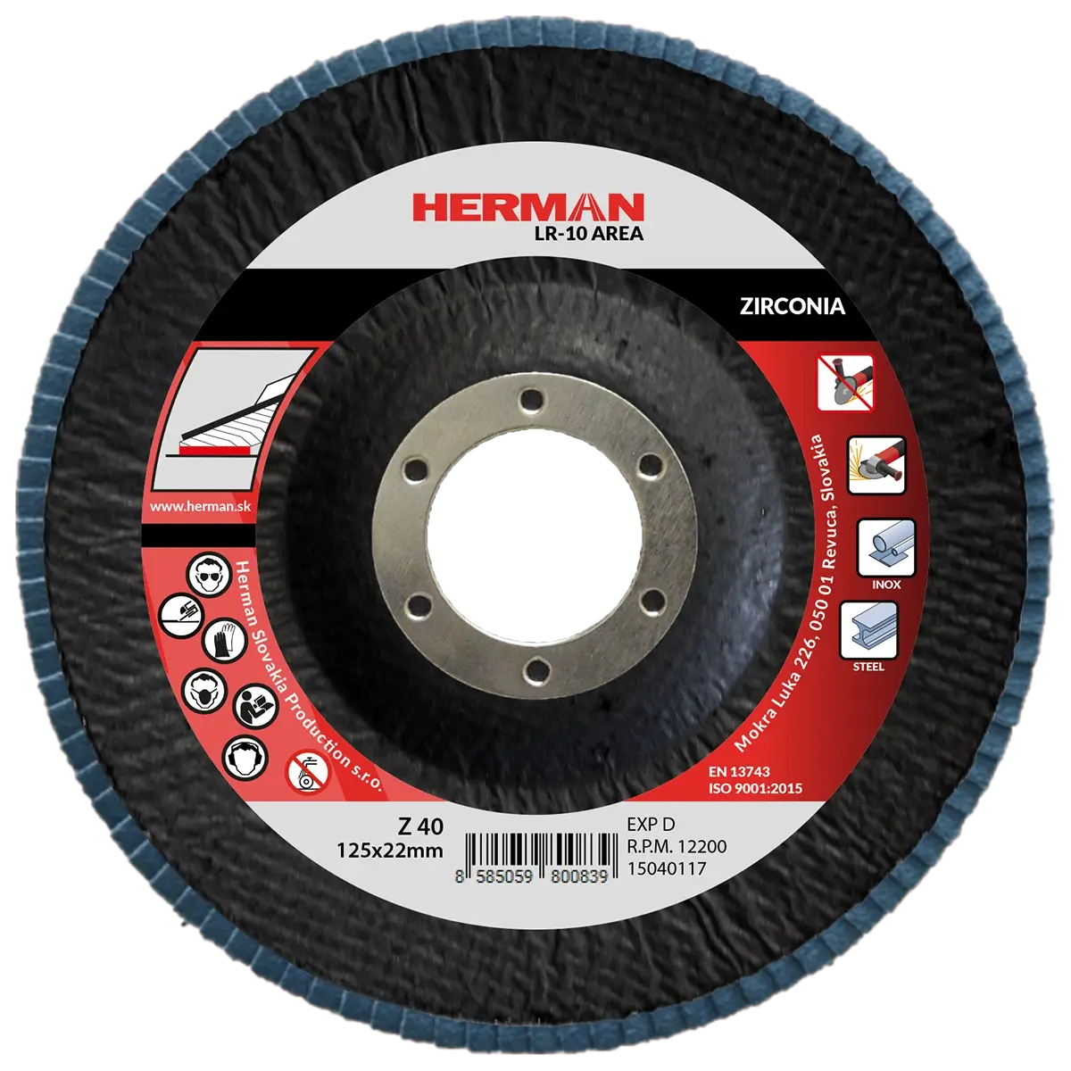 Lamelový kotúč HERMAN LR-10 Area 125mm | P40 | zirconia