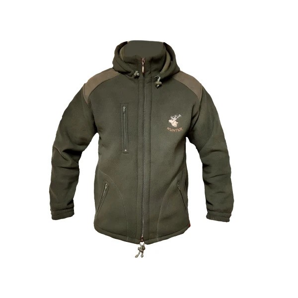 Bunda zateplená HUNTER jeleň NEW fleece s kapucňou - olivovozelená
